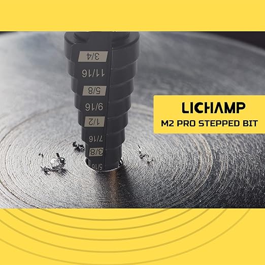 Lichamp Step Drill Bit Set for Metal Sheet Heavy Duty, 4-Piece Genuine M2 HSS Step Up Down Drill Bits Stepper Unibit for Steel Hole, 28 Sizes from 1/8 to 1/2 inches