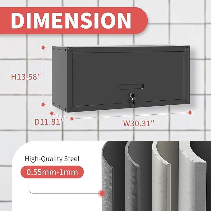 Metal Wall Cabinet with Up-flip Door,Black Heavy Duty Garage Wall Mounted Storage Cabinets,Tool Cabinets for Garage,Kitchen,Warehouse,Office,Assembly Required