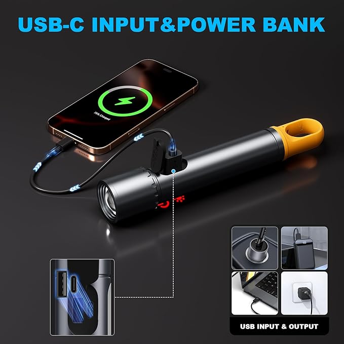 Magnetic Rechargeable Flashlights 2 Pack,2000LM 5000mAh High Lumens Flashlight with 9 Modes,Waterproof, Adjustable,Powerful Flashlight,Multi-Flashlights for Car,Home,Hiking,Camping
