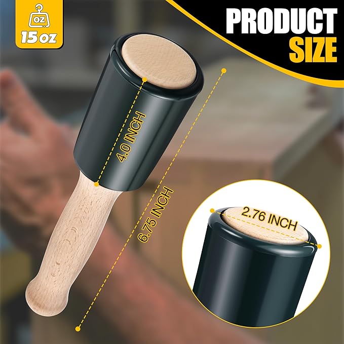 Precision 15oz Wood Carving Mallet for Woodworking, Ergonomic Wooden Handle Reduces Hand Fatigue, Non Marring Urethane Head Protects Wood Carving Chisels, Wooden Mallet