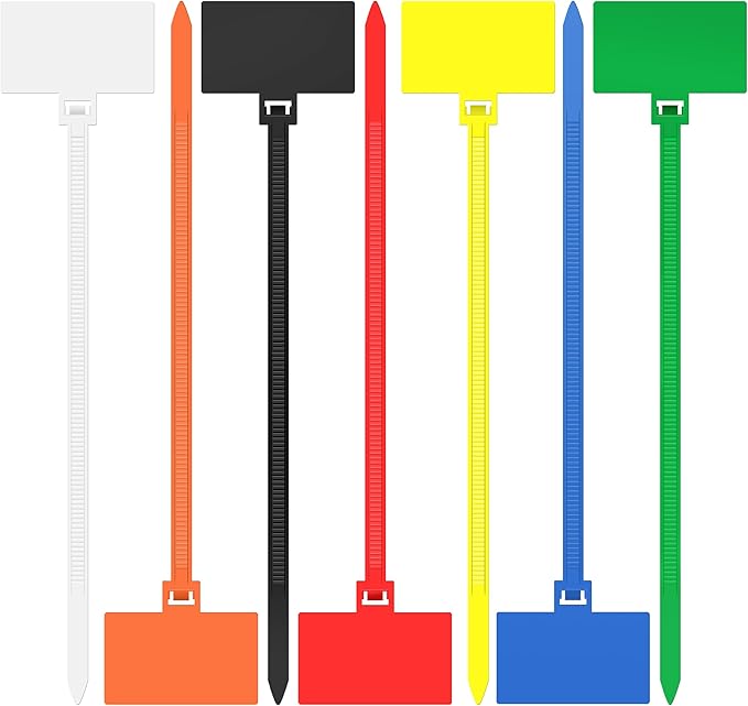Cable Zip Tie with Tag,Wire Zip Ties with Label,200 Pcs 4 inch Plastic Nylon Cable Ties,Multi Color Self-Locking Write on Tie Wraps