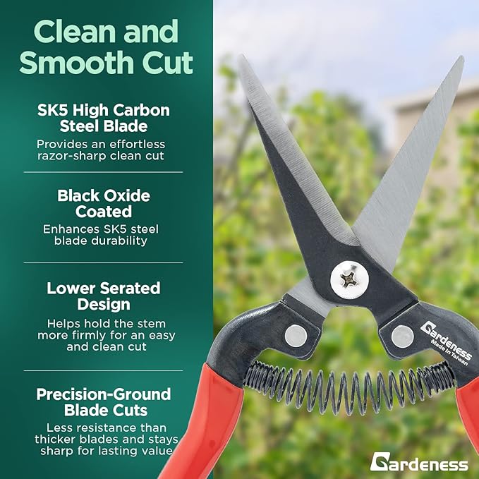 Gardeness Pruning Shear Straight Pruning Snip 2PCS high Carbon Steel Florist Scissors, Multi-Tasking Garden Precision Herb Snips Flower Clippers Bonsai Trimmers Hydroponic Herbs
