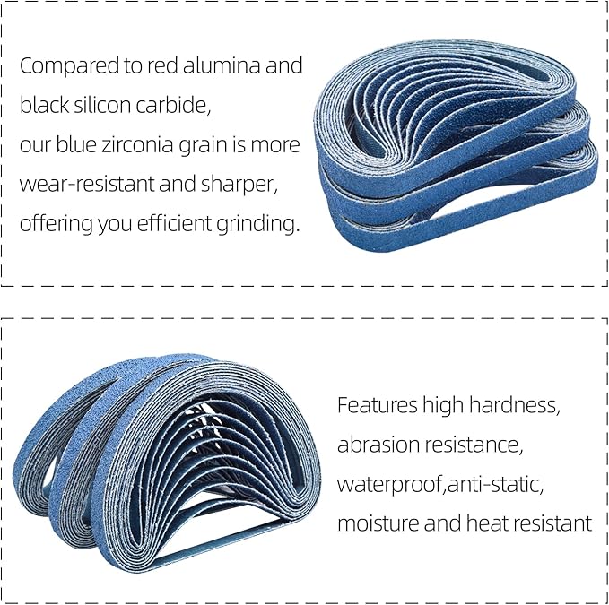 30 Pcs 3/8x13 Inch Zirconia Sanding Belts, 60 Grit Zirconia Sanding Belts for Air Belt Sander, 3/8 x 13 Sanding Belts for Metal Grinding (3/8x13in, 60 Grit)