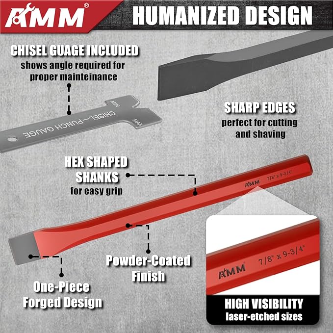 AMM 28 PCS Heavy Duty Punch and Chisel Set, Including Taper Punch, Cold Chisels, Pin Punch and Center Punch, Cr-V, Ideal for Working with Wood, Metal, Automotive, Sculpture, etc