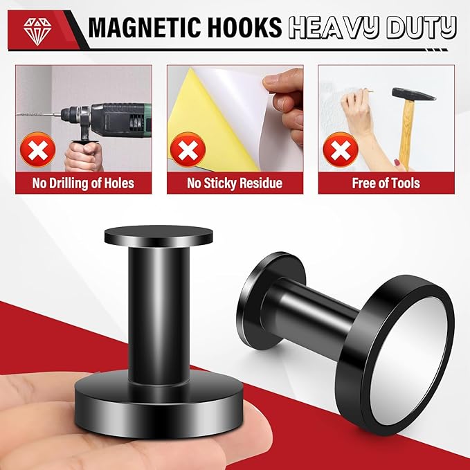 TOPMAGNETS Heavy Duty Black Magnet Hooks, 150Lb Capacity, Strength for Cruise, Garage, Kitchen - 4 Pack