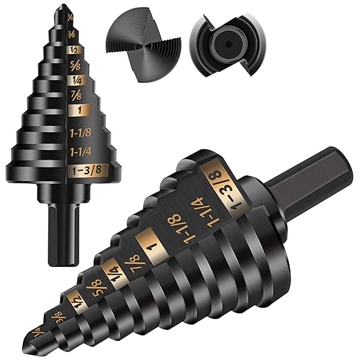 KSEIBI #5 HSS Step Drill Bit Set 1/4-1 3/8" with 3/8 Shank - Black Oxide Finish for Metal, Wood, Plastic Drilling - Durable, Precision Multi-Sized Bits with 3-Flat Shank 575055