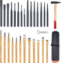 29-Piece Punch and Chisel Set with Cross Peen Hammer, Heavy Duty Punch and Chisel Set – Includes Cold Chisels, Taper Punches, Pin Punches, Center Punches & Roll-Up Pouch (29pcs)