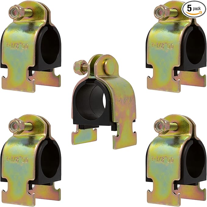 Rubber Cushion Strut Clamp 1" NOM (1-1/8" OD) for Mounting Copper Piping, PEX Pipe, CVPC Tubing to Strut Channels [5 Pack] Yellow Zinc Chromate