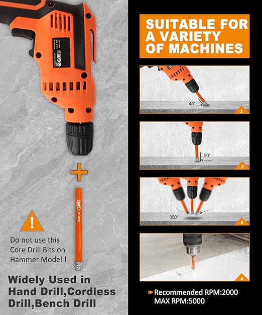 Dry Diamond Drill Bit Set,BGTEC 10pcs 1/4" 6mm Hole Saw for Granite,Marble,Masonry, Concrete, Tile/Ceramic, Glass, Hard Plastic,Vacuum Brazed Diamond Core Drill Bit Kit