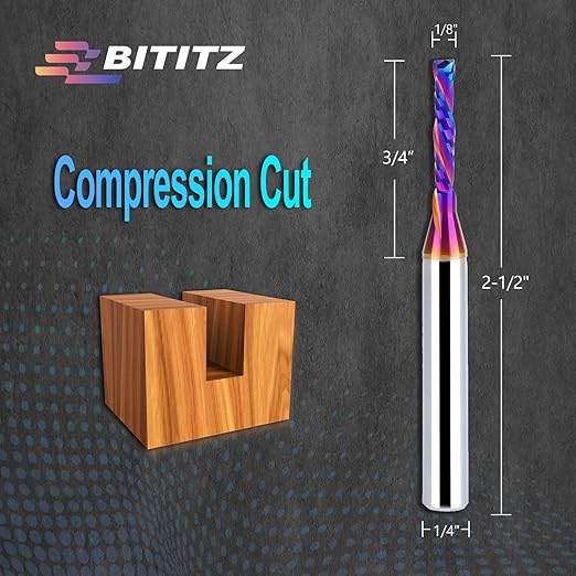 2PCS 1/4 Inch Shank Up/Down Cut Spiral Router Bit | 1/8 Inch Cutting Dia x 3/4 Inch Length | Long-Life Coating - CNC Router Bits for Precision Engraving & Mortising