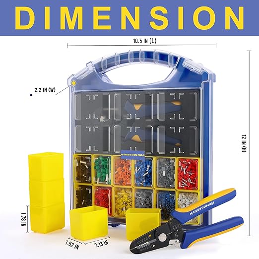 haisstronica Ferrule Crimping Tool Kit AWG 23-7 Wire Ferrules Crimper with 2500pcs Wire End Terminals AWG 22-7 and Wire Stripper