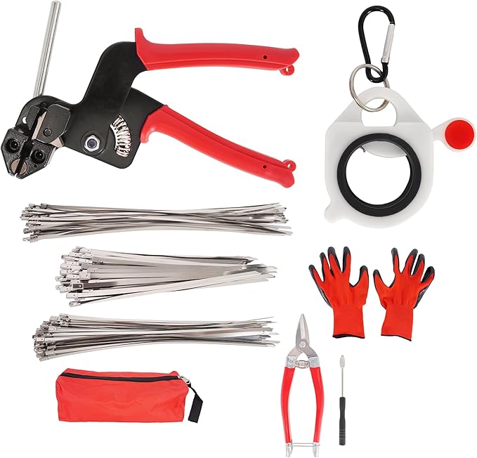 RUTU Stainless Steel Zip Tie Gun Set, All-in-one Stainless Steel Cable Tie Gun Set with 150pcs Zip Ties, Adjustable Resistant Heavy Duty Cable Ties for Exhaust Pipes Automotive Poultry Fence