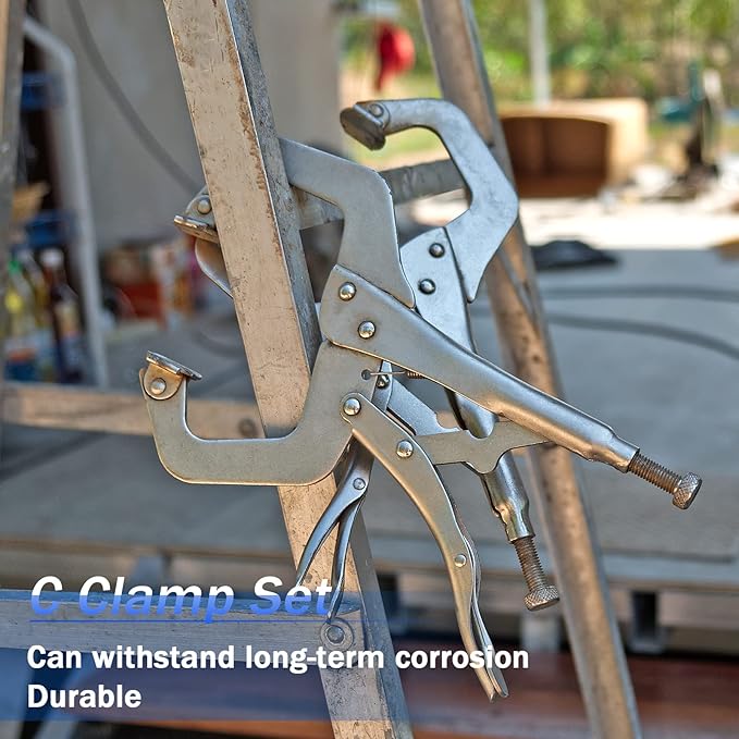 10 Pcs Locking C Clamp Set, Locking Pliers with Fixed and Swivel Pads, 6 Inch, 9 and 11 Inch, Metal Tools Welding Clamps for Home Farm