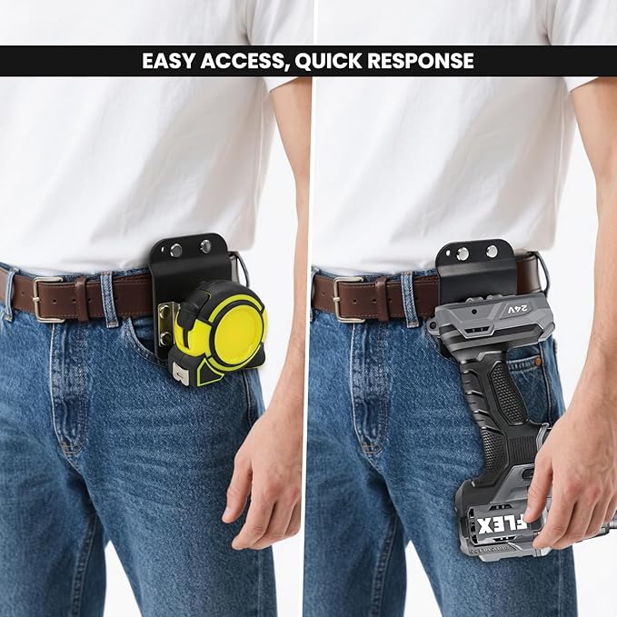1 Pcs Drill Holder for Tool Belt + 1 Pcs Drill Clip, Tape Measure Holder with Metal Clip, 2 in Belt Hook Holster for Cordless Drill, Impact Driver, Measuring Tape, Tool Accessories