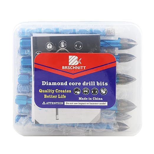 Diamond Drill Bit - BRSCHNITT 10pcs Masonry Drill Bits Set for Porcelain Tile Ceramic Stone Granite Marble,Hex Shank Diamond Hole Saw Drill Bit