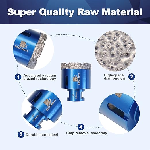 2 Inch Diamond Core Drill Bit for Porcelain Tile Ceramic Marble Granite Drilling,BRSCHNITT 2pcs Vacuum Brazed Diamond Hole Saw with 5/8-11 Thread (50mm 2pcs)