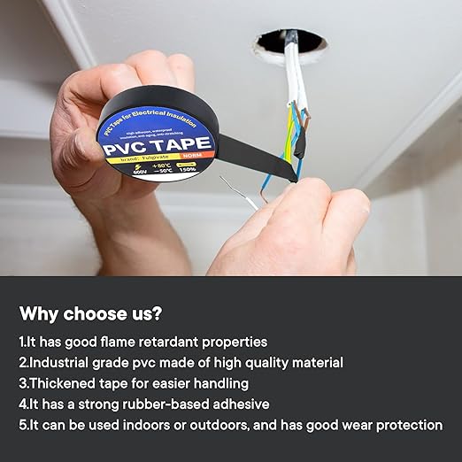 10 Pack Black Electrical Tape，0.70 in x 72ft，Waterproof High Temperature Electric Tape Weatherproof Home Outdoor Multipurpose Insulating Wire Wrapping