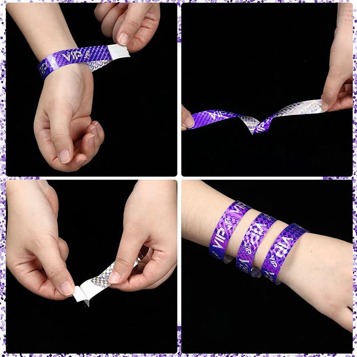 Teling 500 Pack VIP Plastic Wristbands Bracelets Party for Events VIP Custom Wristbands Plastic Bracelets Tear proof Waterproof Wrist Bands Arm Bands for Events Concerts