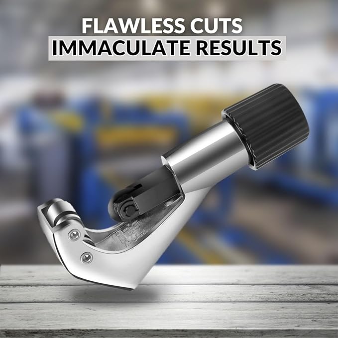 Flexzion Tube Cutter, Heavy Duty Tubing Pipe Cutter, 1/8 to 1-1/8 inch Cutting Diameter w/Reamer, Ideal for Cutting Copper, Aluminum, Brass, Steel, Plastic and More