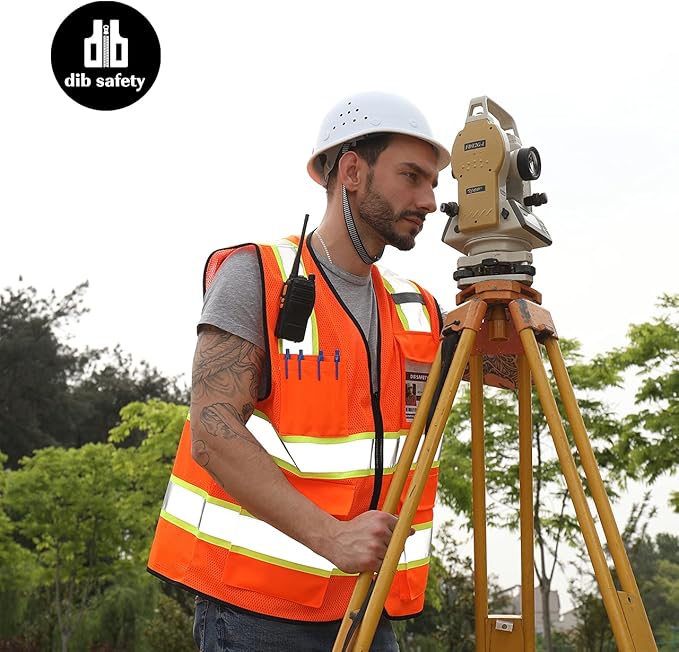 Dib Safety Reflective Mesh Vest High Visibility Two Tone with Pockets and Zipper, ANSI Class 2 Compliant, Orange Mesh with Yellow Trim 4X
