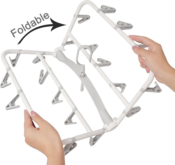 Clothes Drying Racks Foldable Clip Hangers Drip Hanger Plastic with 20 Drying Clips (Light Grey-Rectangle)