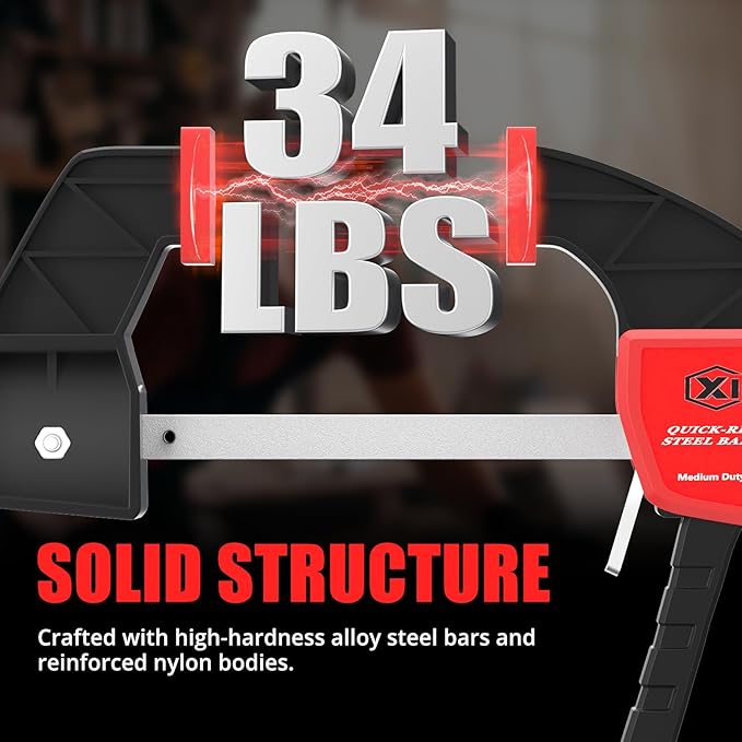 XINQIAO Bar Clamps for Woodworking 4 Inch (4) Wood Clamps Set, One-Handed Spreader with 34lbs for Stable and Reliable Fixing Solutions