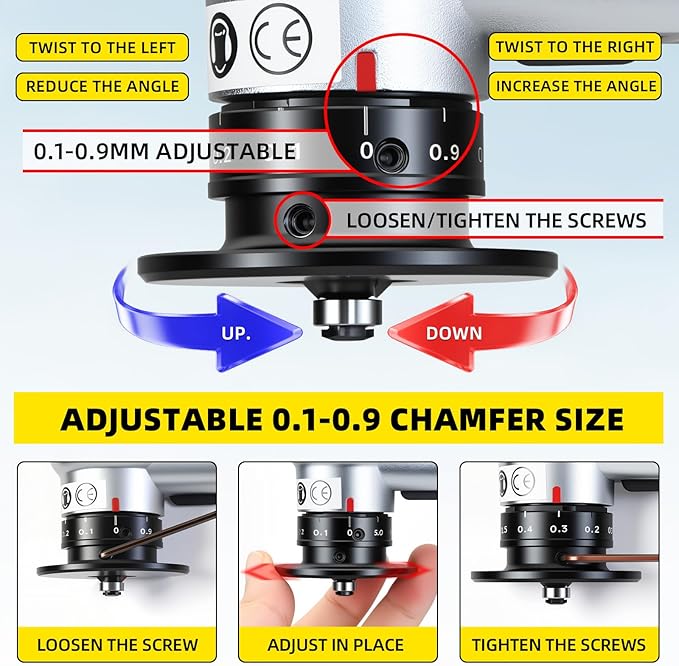 Pneumatic Chamfering Tool Handheld, Mini Air-Powered Chamfering Machine with 4 C-Blades (2 Pre-Installed), 45° Right-Angle Trimming, 1/4 Inch Air Inlet for Metal, Wood Beveling & Deburring