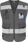 TCCFCCT Mesh Safety Vest 9 Pockets High Visibility Reflective Safety Vest for Men Women, Hi Vis Work Vest with Reinforced Sewing for Workers, Surveyors, Meets ANSI/ISEA, (Grey, 3X-Large)