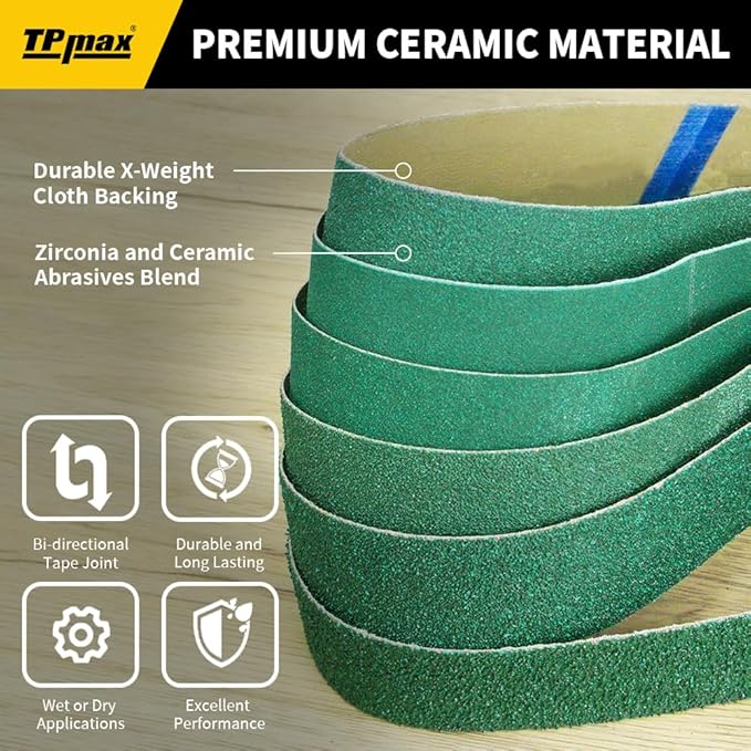 6 Pack 2 x 48 Inch Zirconia Ceramic Sanding Belts Kit – 40, 60, 80, 100, 120, 180 Grits Premium Metal Grinding Belts for Knife Sharpening, Stock Removal, and Bevel Work