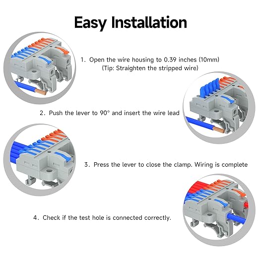3Pcs Lever Wire Connectors, 2 in 10 Out, Push-in, 4-2.5 mm² Quick Wiring DIN Terminal Blocks, 36Pcs Wire Ferrules Terminals & 6.89 Inch DIN Rail Included