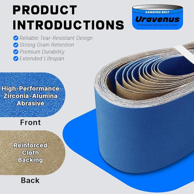 4 x 36 Inch Sanding Belts, 10 Pcs Assorted Grits (40/60/80/120/240), Zirconia Sanding Belts for Metal Polishing, Woodworking, Derusting