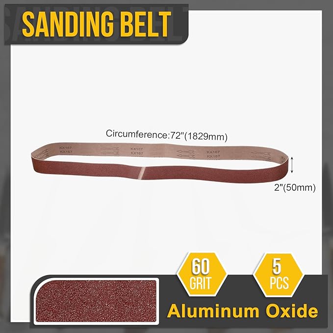 2 x 72 Inch Sanding Belt, 6 Pcs 60 Grit Knife Sharpener Belts Work Sharpening for Belt Sander Knife Carving Tool Metal Working