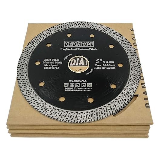 DT-DIATOOL 5 Inch Tile Cutting Blade Porcelain Ceramic Pack of 5 with Mesh Turbo Diamond Segment