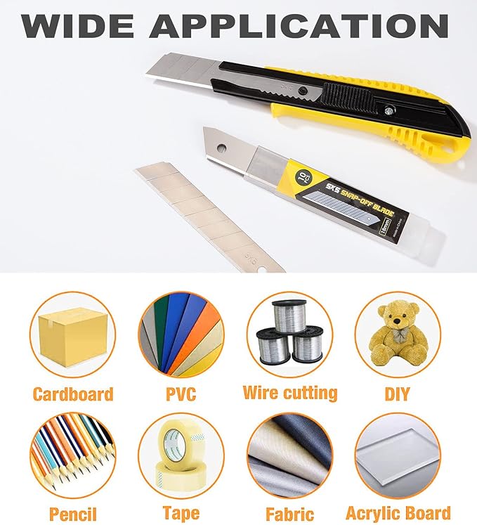 DOWELL 18mm Snap Off Blade SK5 Utility Knife Retractable Blades Box Cutter Blades (100pc)