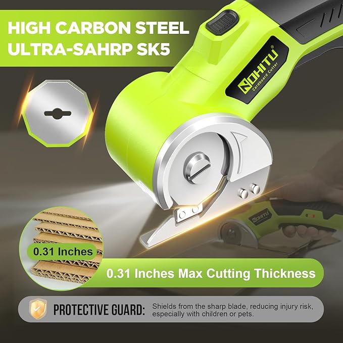 Cordless Electric Scissors: 4V Rechargeable Rotary Cardboard Cutter, 3000mAh Battery, with LED Light, 2 Blades, Box Cutter for Fabric Carpet Carton Plastic Leather Cloth