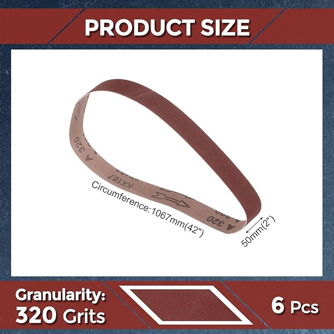 6 Pcs Sanding Belts 2 x 42 Inch 320 Grit Aluminum Oxide Abrasive Sandpaper for Belt Sander Metal Grinding Wood Working Weld Rust Removal
