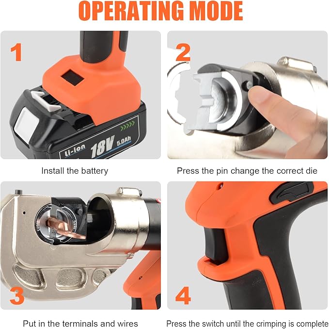 Electric Hydraulic Crimping Tool, Battery Cable Crimper Tool, 12 Ton Wire Crimpers Electrical, Crimping Rang 8AWG-800MCM(10-400m²) and Electrical Crimping Tool 13 Pairs of Dies (JGS-400S)