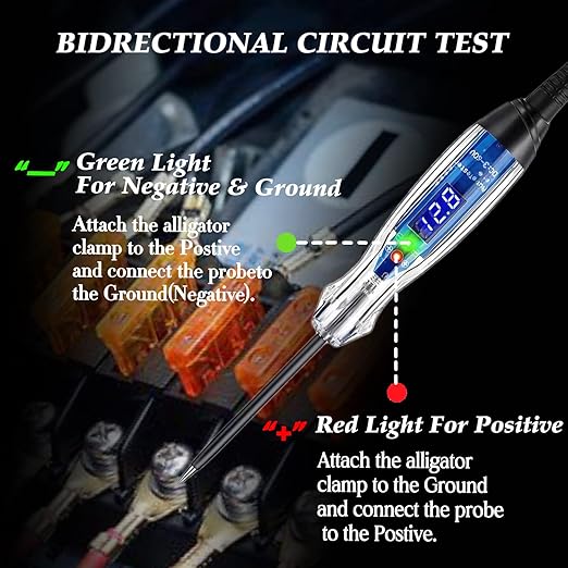 Test Light Automotive, 3-60V DC LED Digital Circuit Tester, Heavy Duty Light Tester with Voltmeter, Auto Voltage Tester Electric Probe Test Pen for Fuse, Battery, Polarity