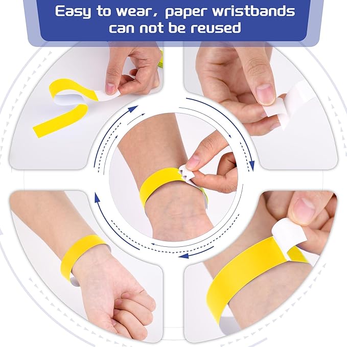2000 Pcs Paper Wristbands for Events Waterproof Neon Yellow Wrist Bands Adhesive Concert Identification Wristbands Hand Bands for Events(Yellow)