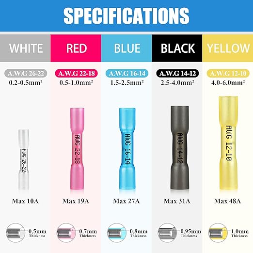 525PCS Heat Shrink Butt Connectors Blue 16-14 AWG, Marine Grade Tinned Red Copper Crimp Splice Terminals Insulated Waterproof Electrical Wire Connectors for Marine,Truck,Stereo
