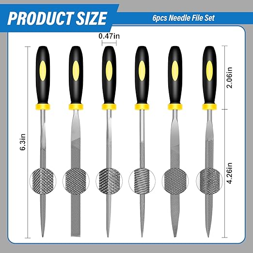 6pcs Metal Needle File Set, Mini Hand Metal Needle File Set, 3rd Generation Hardened Alloy Strength Steel Set, Includes Flat Warding, Round, Flat, Triangular, Square and Half - Round File