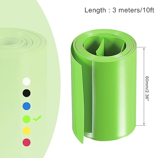 MECCANIXITY Battery Wrap PVC Heat Shrink Tubing 38mm Dia 60mm Flat 10 Feet(3meters) Light Green Good Insulation for Battery Pack