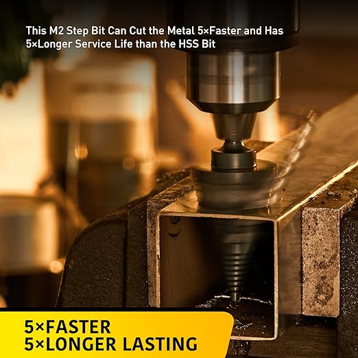 3 Sizes M2 Quick Change Step Drill Bit, 7/8", 1-1/8", 1-3/8" Black Cone Drill Bits for Steel Metal Sheet Hole Drilling Cutting, Multiple Hole Sprial Unibit, Stepped Up Bits Home Tools