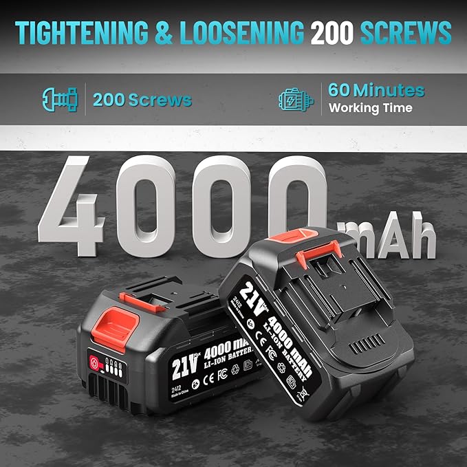 SEESII Impact Wrench 900 FT-LBS(1200N.m) 2900IPM 1/2 Impact Gun High Torque Electric Cordless Impact Wrench with 21V 2x4.0Ah Battery 5 Sockets and Case for Home Car Truck Tire Lug Nut Removal Tool Set