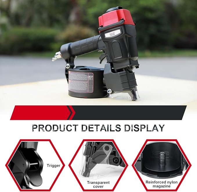 3PLUS HCN55SP Pneumatic Coil Pallet Nailer Professional Air Nail Gun Accepts 15 Degree 1-Inch to 2-1/4-Inch Wire Collated Nails