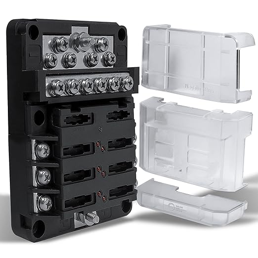 True Mods 6 Way Fuse Box with 12 Ground Negative Busbar for Automotive [12V - 32V DC] [100 Amp Max] [Modular Design] [ATC/ATO Fuses] [LED Indicator] Auto Marine Ground Fuse Block