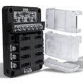 True Mods 6 Way Fuse Box with 12 Ground Negative Busbar for Automotive [12V - 32V DC] [100 Amp Max] [Modular Design] [ATC/ATO Fuses] [LED Indicator] Auto Marine Ground Fuse Block