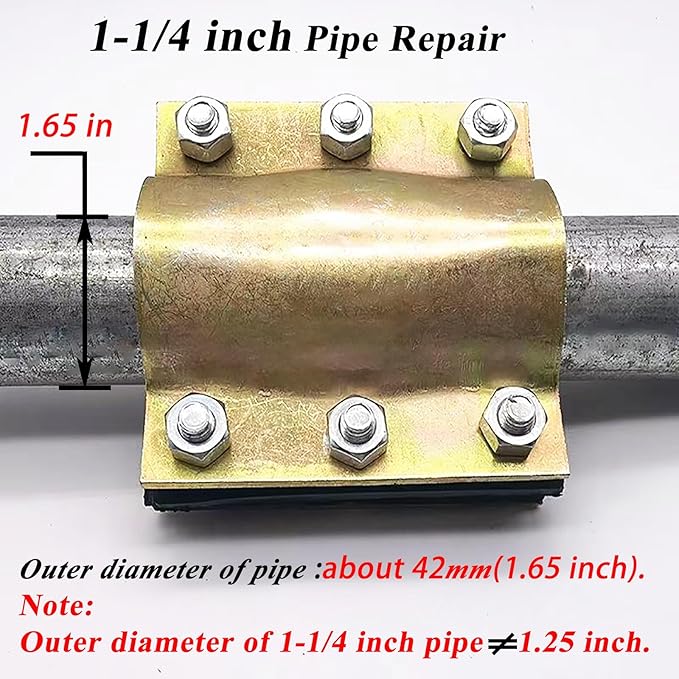 Water Pipe Repair Clamp for 1-1/4 inch Pipe(OD of The Applicable Pipe is 1.65 inch),Leak Sealer for Pipes and Plumbing,Length 4.72 inch,Suitable for PE/PPR Pipes,Steel/Iron Pipes