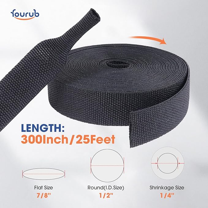 2 to 1 Heat Shrink Woven Tubing Abrasion Resistant Braided Sleeving Shrinkable Fabric Loom Protector for Auto Amp Harness Sheath Cable(1/2" ID-300inch)