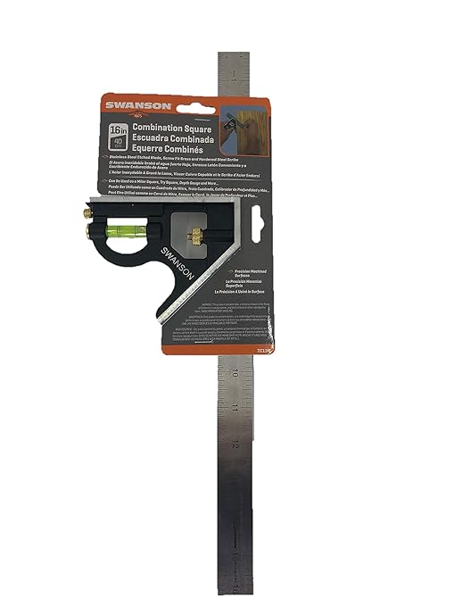 Swanson Tool Co TC134 16 inch Combo Square (Cast Zinc Body, Stainless Steel Rule, Inches/Metric Marks and Brass Bolt)
